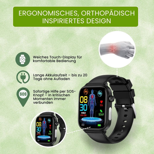 GlucoCare SOS – Smartwatch zur Unterstützung bei Schmerzen mit SOS & Sturzerkennung (2026)