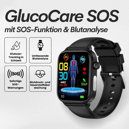 GlucoCare SOS - mit SOS-Funktion inkl. Sturzerkennung & zertifizierte Blutzuckermessung (2026) - Original