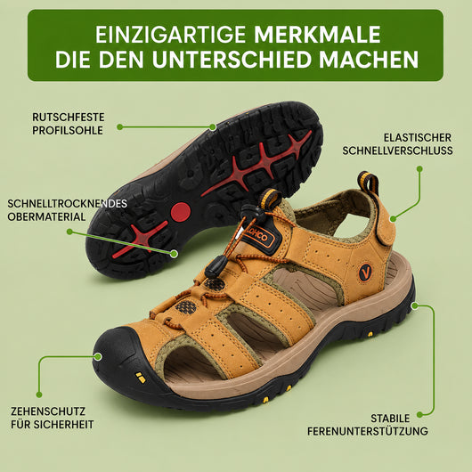 GrundFest Herren-Sandale aus Leder | Geschlossene Zehenkappe · Robuste Sohle · Rutschfest