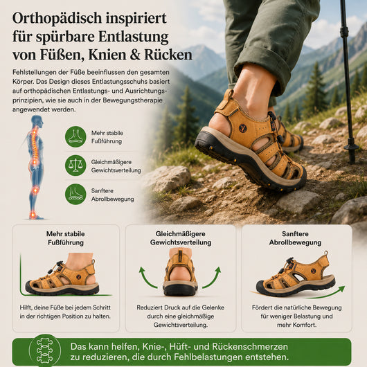GrundFest Herren-Sandale aus Leder | Geschlossene Zehenkappe · Robuste Sohle · Rutschfest