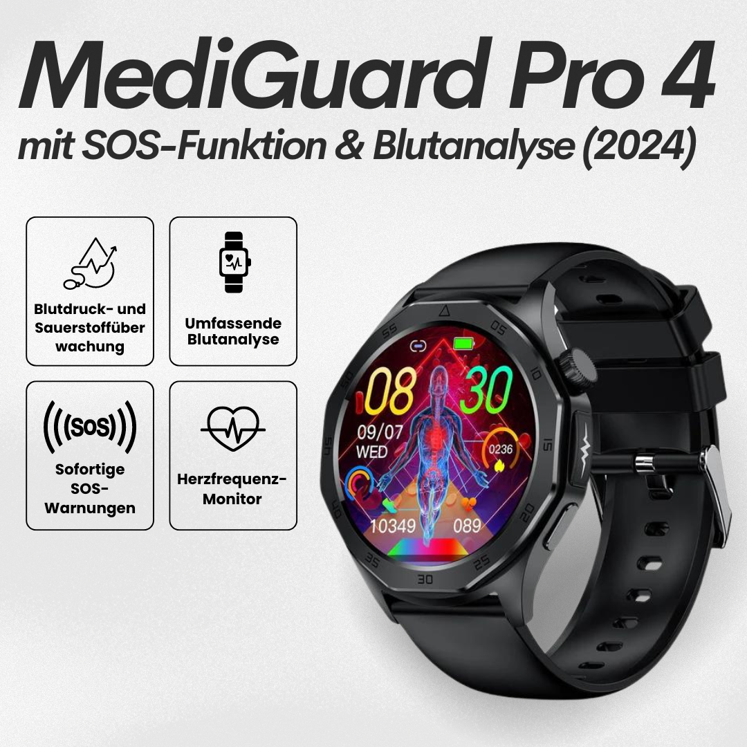 MediGuard Pro 4 mit SOS-Funktion inkl. Sturzerkennung & zertifizierte Blutzuckermessung (2026) - Original